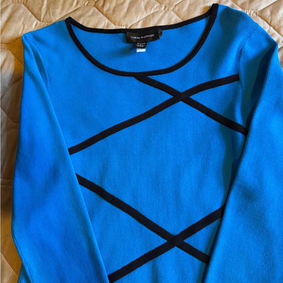 Cable & Gauge Women Blue With Black Stripes Blouse Shirt Long Sleeves Size L - Picture 3 of 9